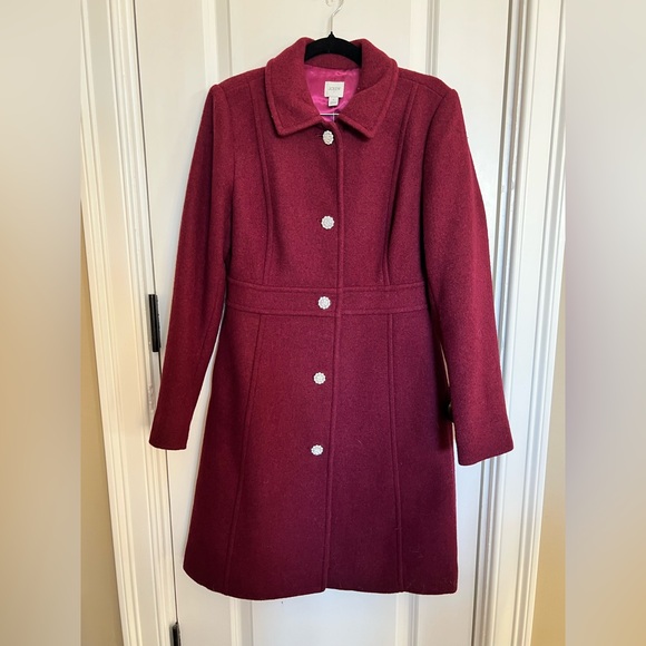 J. Crew Lady day coat in Burgundy with jewel buttons size 4, NWT. - Picture 4 of 12